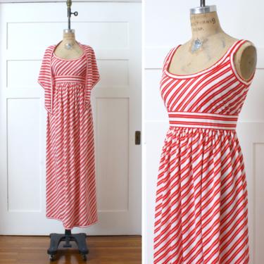 vintage 1970s maxi dress • striped full length sundress &amp; matched cape / head scarf • Jerry Silverman dress 