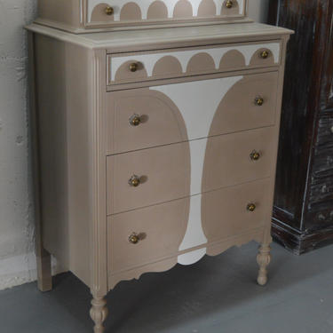 Antique Chest / Dresser gray and soft gray / very stylish / original knobs / painted in chalk paint by Unique