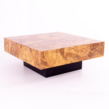 Milo Baughman Style Mid Century Burlwood Formica Square Pedestal Coffee Table - mcm 