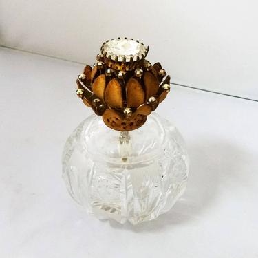 West Germany Cut Glass Jeweled Ormolu Perfume Bottle Irice 