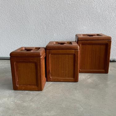 Goodwood Genuine Teak Square Plastic Lined Canister Set | Set of 3 | Mid Century Modern Kitchen | MCM 