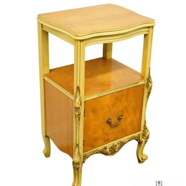 Antique Vintage Louis XVI French Provincial Burled Wood 17" Cabinet Nightstand 