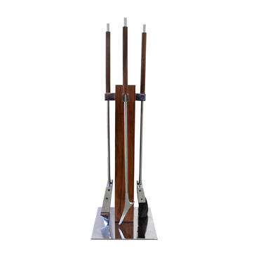 Albrizzi Elegant Fireplace Tool Set With Mounting Post In Brazilian Rosewood 1970s
