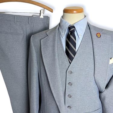 Vintage 1970s HARDWICK CLOTHES 3pc Suit ~ size 40 Regular to Long ~ vest / waistcoat ~ pants / jacket / sport coat ~ 70s 