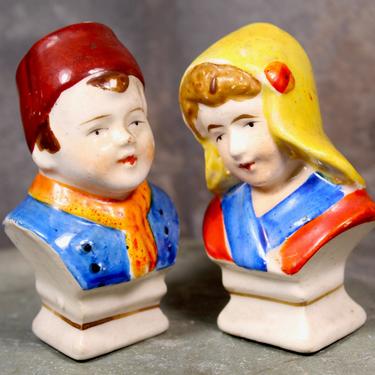 Vintage European Bust Salt and Pepper Shakers - MIOJ Made in Occupied Japan Circa 1950s - Ceramic Salt Shakers  | FREE SHIPPING 