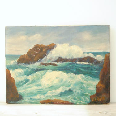 Vintage Seascape Painting by Fred Sargent, Vintage Oil Painting of the Ocean, Beach Painting, Seascape Painting, Ocean Painting 