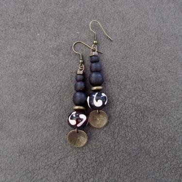 Black earrings, wooden earrings, modern dangle earrings, artisan earrings, bold statement earrings, unique earrings, ethnic earrings 