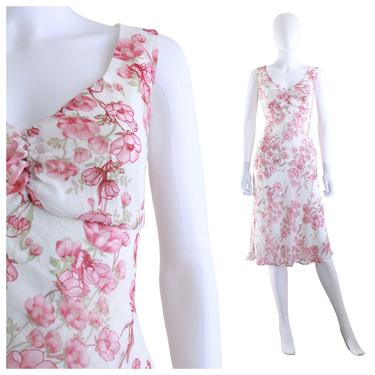 1990s Pink Romantic Floral Slip Dress - 90s Slip Dress - 90s Pink Slip Dress - Vintage Slip Dress - 90s Spring Dress  | Size Medium 