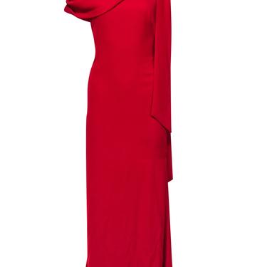 Tadashi Shoji - Red One-Shouldered Draped Gown w/ Bow Sz 10