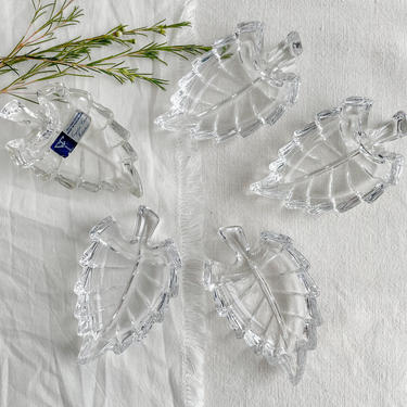 Vintage Clear Glass Ring Dish, Five Available, Leaf Shaped Trinket Dishes, Vanity Decor, Valentines Gift 
