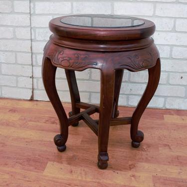 Rosewood Carved Stool with Smoked Glass Top