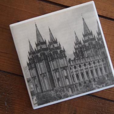 1938 Salt Lake City Utah Mormon Temple Vintage Photo Coaster - Ceramic Tile - Repurposed 1930s Colliers Atlas - Handmade 