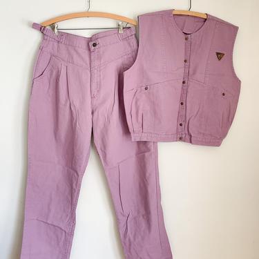 Vintage 1980s Lilac Wrangler Vest and Jeans set / Men's S-M 