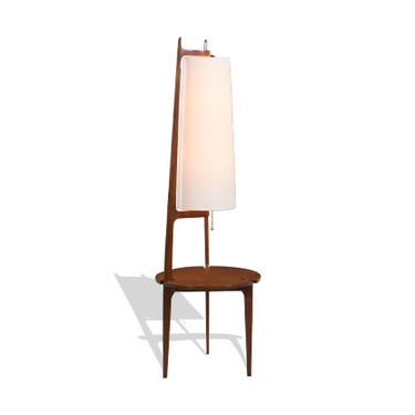 California Modern Sculpted Walnut Floor Lamp with Side Table by Modeline