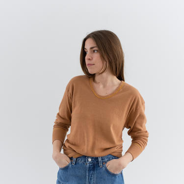 The Malmo Thermal in Almond Brown | Vintage Long Sleeve Thermal | Scoop Neck Cotton Shirt | Knitwear | S M 