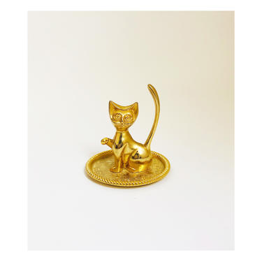 Vintage Brass Cat Ring Dish / Jewelry Dish 