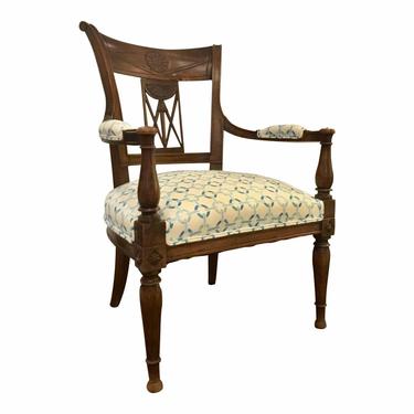 Timeless Antique Carved Wood Side Chair With Modern Upholstery