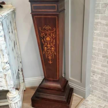 Antique English Edwardian Period Marquetry Column Pedestal Plant Stand / Decorative Arts Display by LynxHollowAntiques