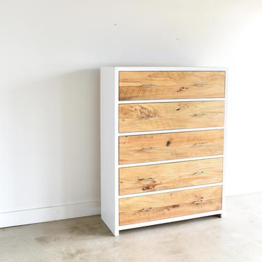 Large Modern Dresser / White + Reclaimed Wood 5-Drawer Dresser / Scandinavian Dresser 