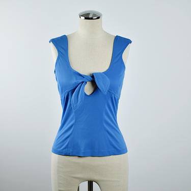 Vintage Thierry Mugler Sleeveless Blue Top with Tie Front 