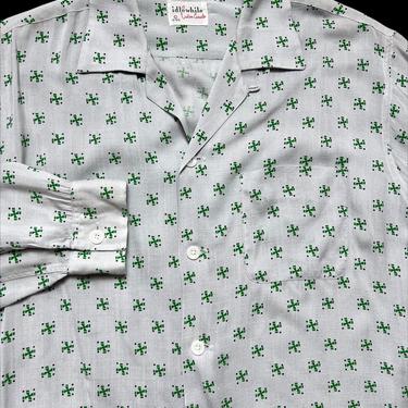 Vintage 1950s ATOMIC PRINT Rayon Shirt ~ L ~ Loop Collar ~ Rockabilly ~ VLV ~ 50s 