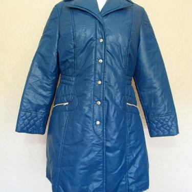 Vintage 1960s Teal Blue Puffer Coat, Small Women 