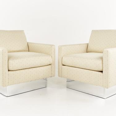 Milo Baughman Style Classic Gallery Mid Century Chrome Plinth Base Lounge Chair - A Pair - mcm 