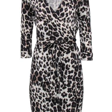 Diane von Furstenberg - Cream & Black Leopard Print Silk Wrap Dress Sz 10