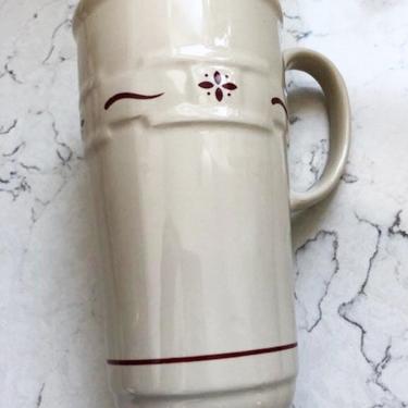 Longaberger IVORY Woven Traditions 16 oz Tall Mug, Travel Mug, No Lid, 6.25&quot;, Embossed Basket Weave Band Pottery by LeChalet