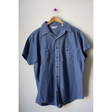 Vintage 70s Denim Chambray Short Sleeve Button Up 