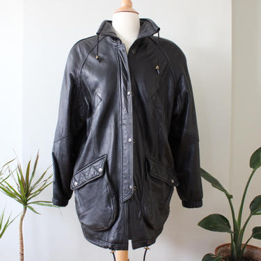 Vintage Black Soft Leather Anorak Jacket Women's Size XS S 