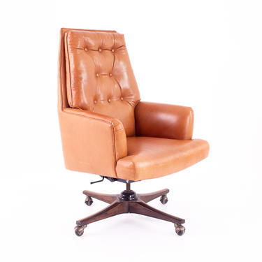 Edward Wormley For Dunbar Style Mid Century Leather Orange Desk Chair - mcm 