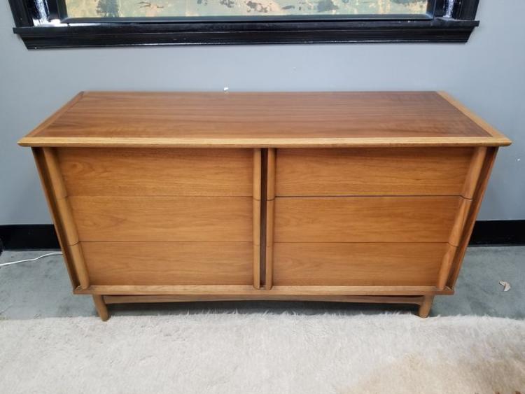 Mid Century Modern walnut six drawer dresser