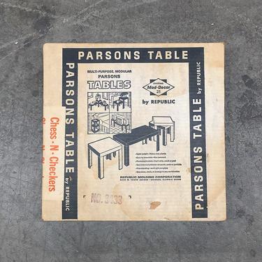 Vintage Parsons Game Table Retro 1960s Mid Century Modern + Republic + Plastic + White  and Black + Checkers and Chess + End or Side Table 