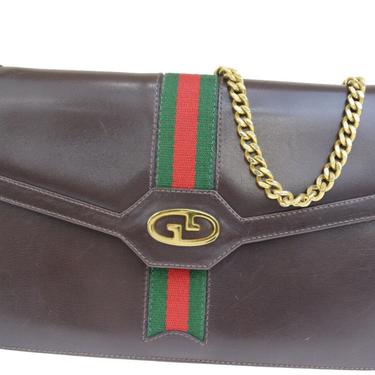 Vintage GUCCI GG Monogram Red Green Supreme Stripe Crossbody Clutch 2 Way Bag Purse Handbag 