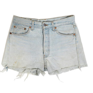 Vintage Levis 501 Made In USA Denim Light Wash Cut Off Shorts Size 28 Waist 