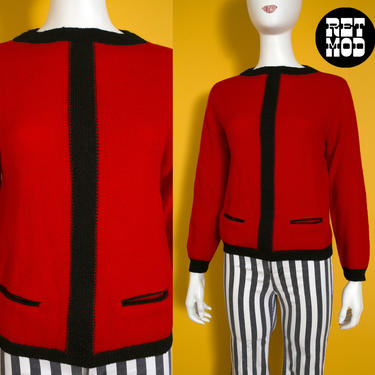 WOW Iconic Mod Red &amp; Black Vintage 50s 60s Winter Sweater 