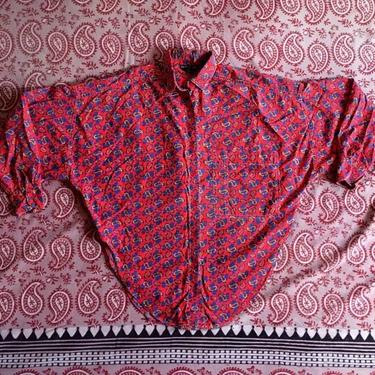 vintage 80s paisley shirt - '80s button down / New Wave shirt - soft Indian cotton shirt / dolman sleeve shirt - vintage 1980s shirt 