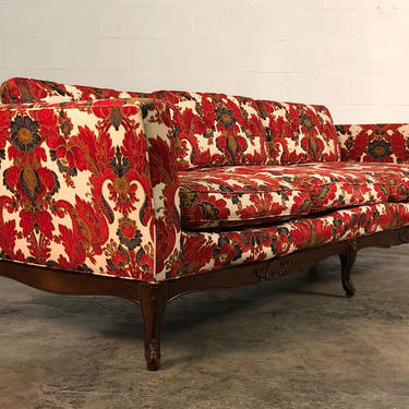 Floral Fabric Mid-Century Sofa With Chippendale Style Legs 