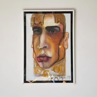 1990s Balaud Morigne Abstract Portrait Painting, Framed. 