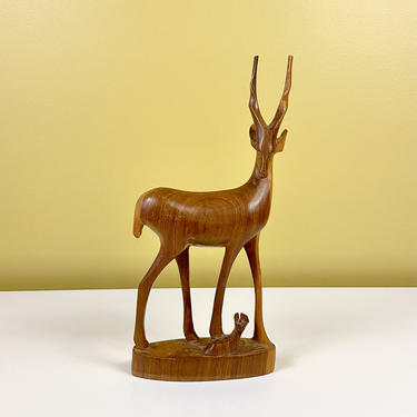 Hand Carved Antelope &amp; Baby Figurine 