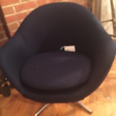 SOLD - Mid Century wool upholstered swivel chair w/ chrome base