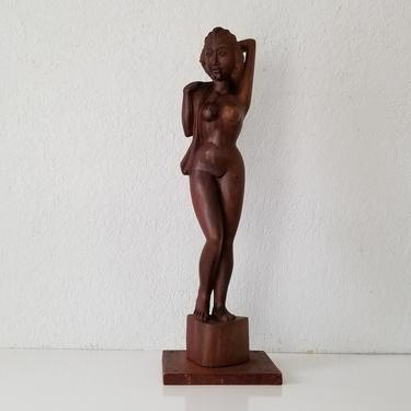Amazing Carved Wood Sculpture of Nude Asian Woman 