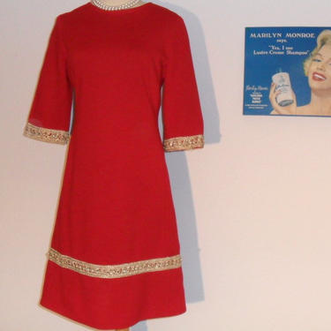 Vintage 60s Edith Flagg Designer Holiday Winter Dress Red Wool Party Dress Mad Men 