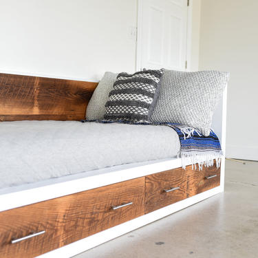 Storage Daybed / Modern White + Reclaimed Wood Daybed / Kids Platform Bed 