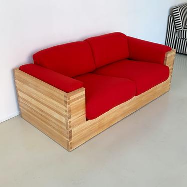 1970s Studio Craft Oak Case Sofa in Red Wool