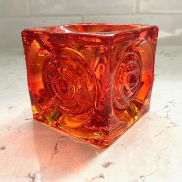 Viking Orange Glass Bullseye Votive Candle Holder Deep Orange Cube Square. by LeChalet