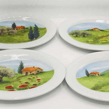 Vintage set of (4)  Boston Warehouse Susanne Riette scenic Tuscan countryside oval plates- Chip Free 