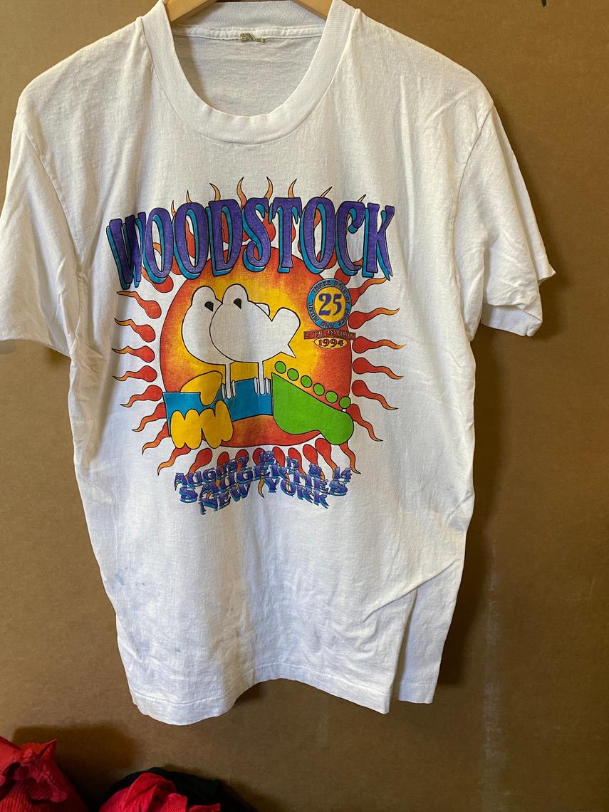 Mint- 25 year anniversary T-Shirt in original packaging promotion Never worn at all Woodstock 1994 Out for picture 1 time & back in pkg!
