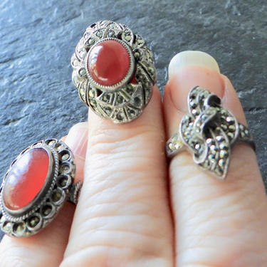Three Silver Marcasite Rings as is 